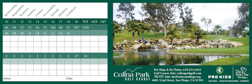 Colina Park Golf Course Score Card.