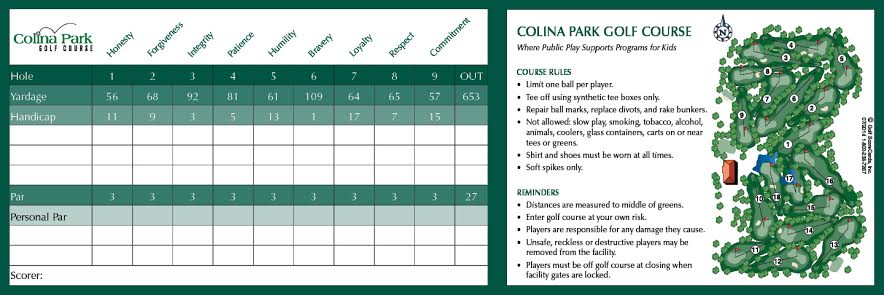 Colina Park Golf Course Score Card.